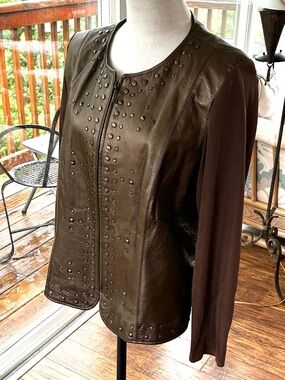 Nygard Collection Jacket Leather & Knit Bronze Front Zipper